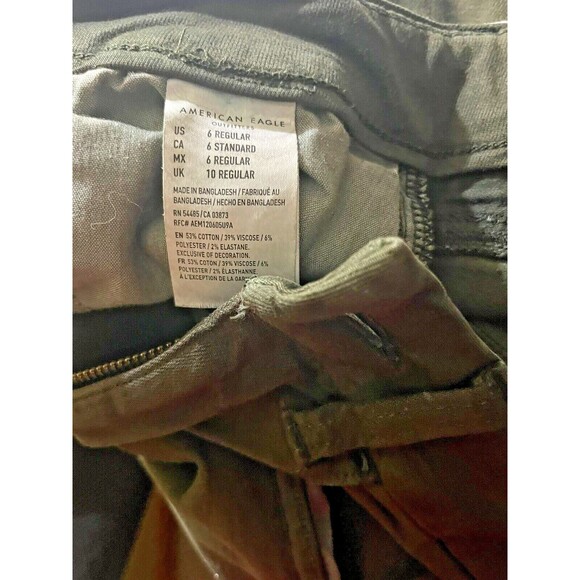 American Eagle Jeans 6 Curvy Super Hi Rise Camo Distressed Green Stretch Denim - Picture 5 of 5